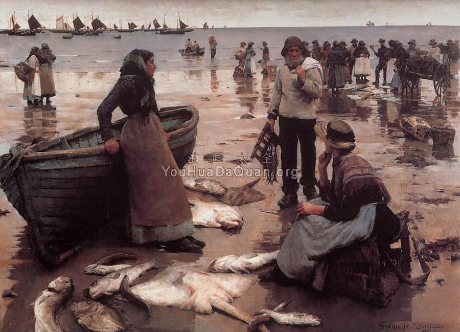 A Fish Sale on a Cornish Beach - 斯坦霍普·亚历山大·福布斯
